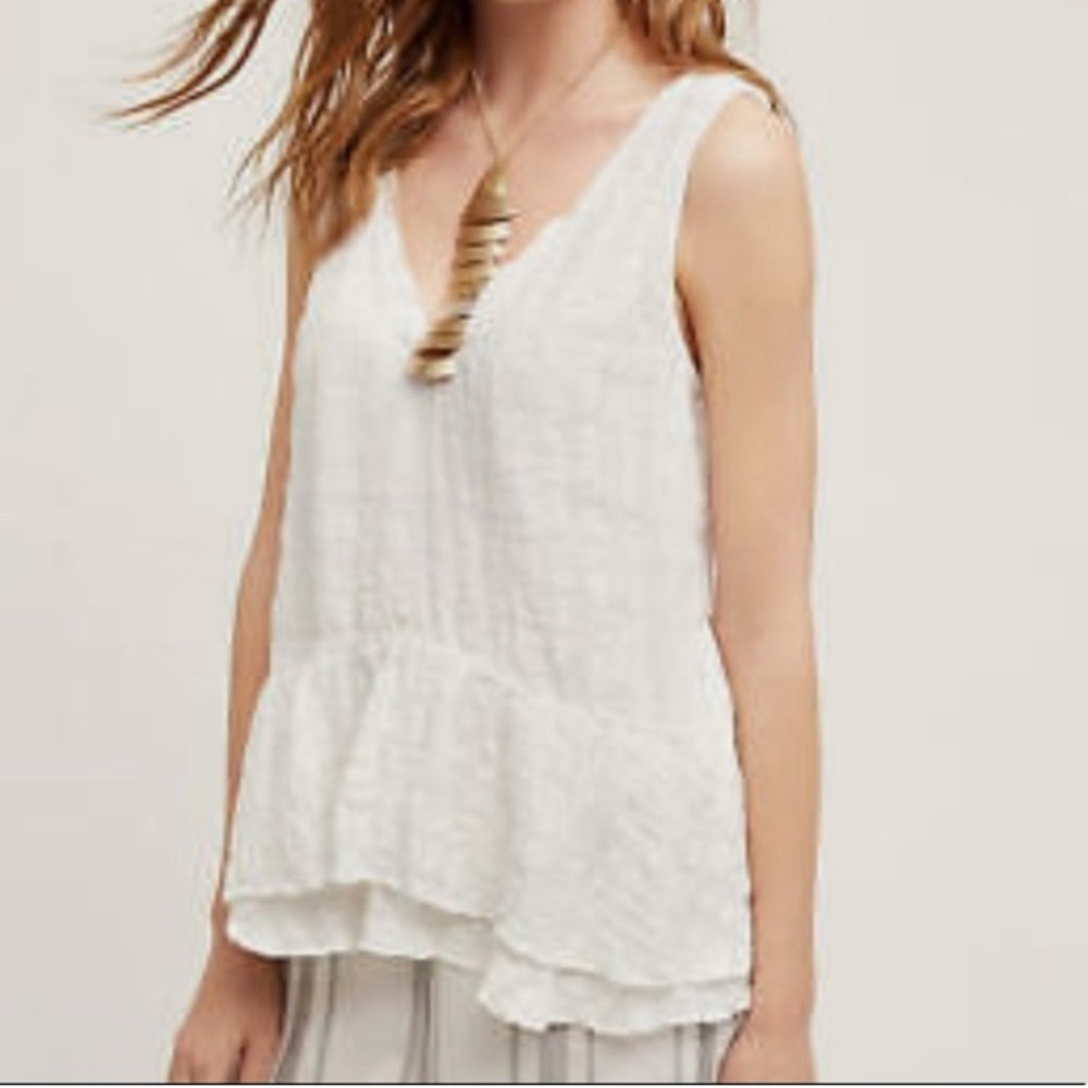 Anthropologie Vanessa Virginia Linen V Neck Sleeveless Blouse Size 8